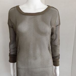 BANANA REPUBLIC ARMY GREEN MESH LONG SLEEVE TUNIC TEE SHIRT SZ XS